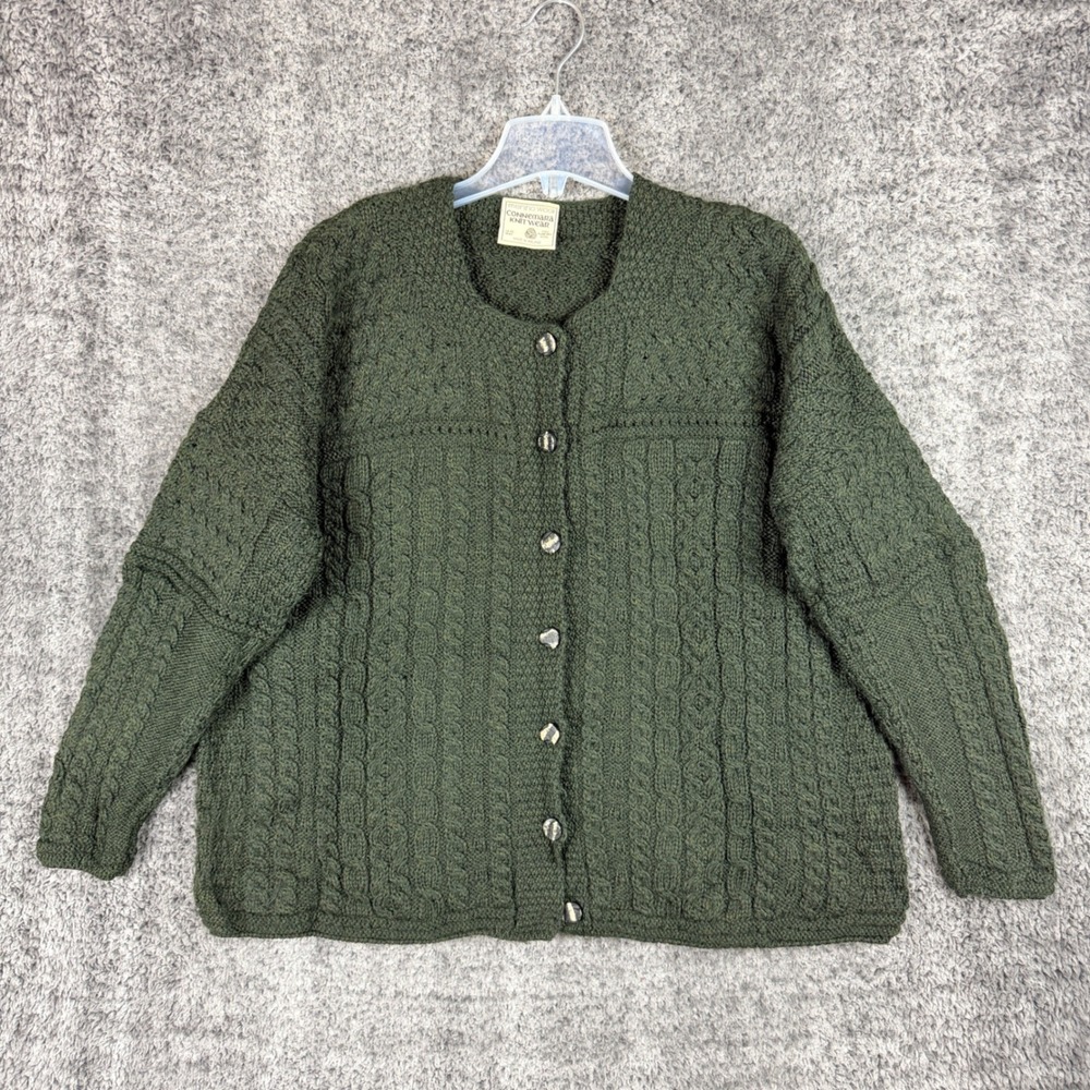 Vtg Connemara Knitwear Women's XL Green Merino Wool Cardigan Sweater Cable Knit - Picture 5 of 16